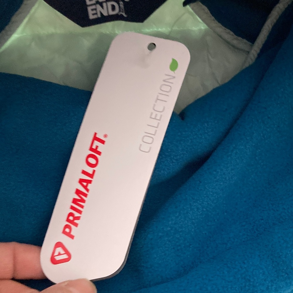 Lands' End Blue and Light Green Quilted Fleece Hoodie - Picture 5 of 11